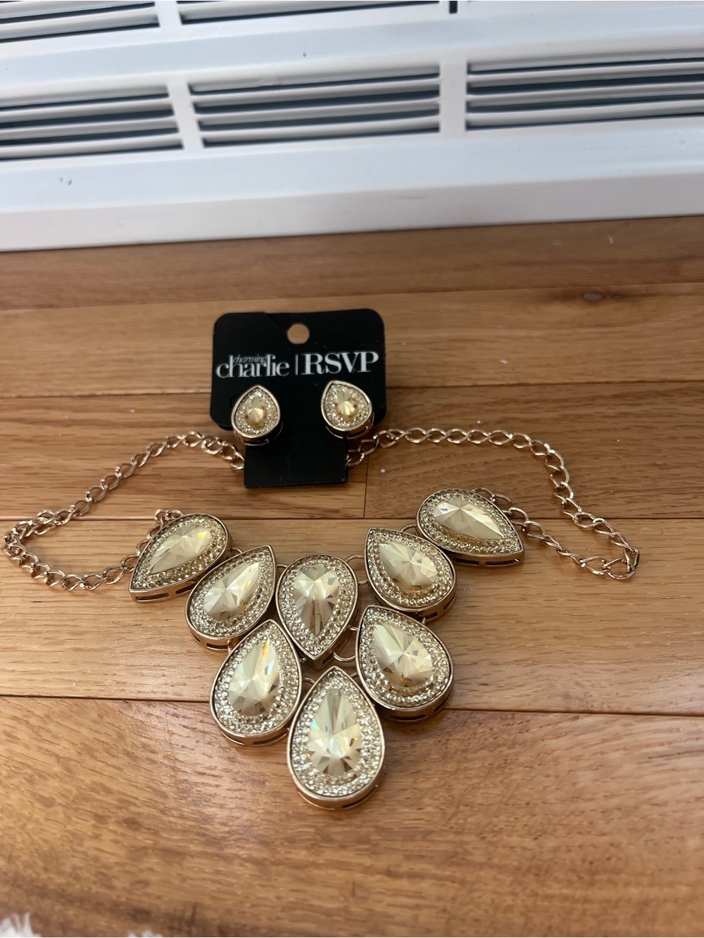 Gold Teardrop Statement Necklace & Earrings Set